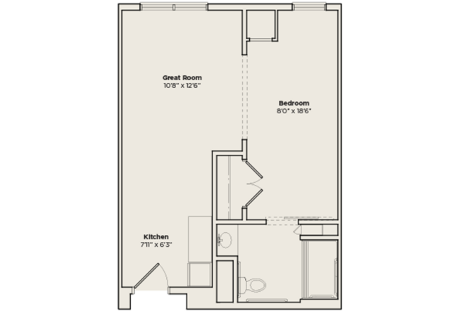 memory care one bedroom apartment floor plan