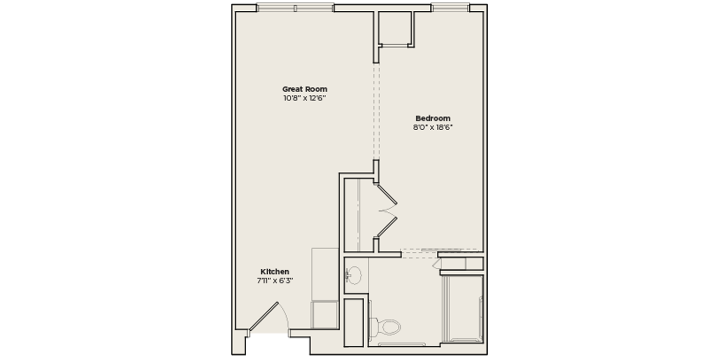 memory care one bedroom apartment floor plan