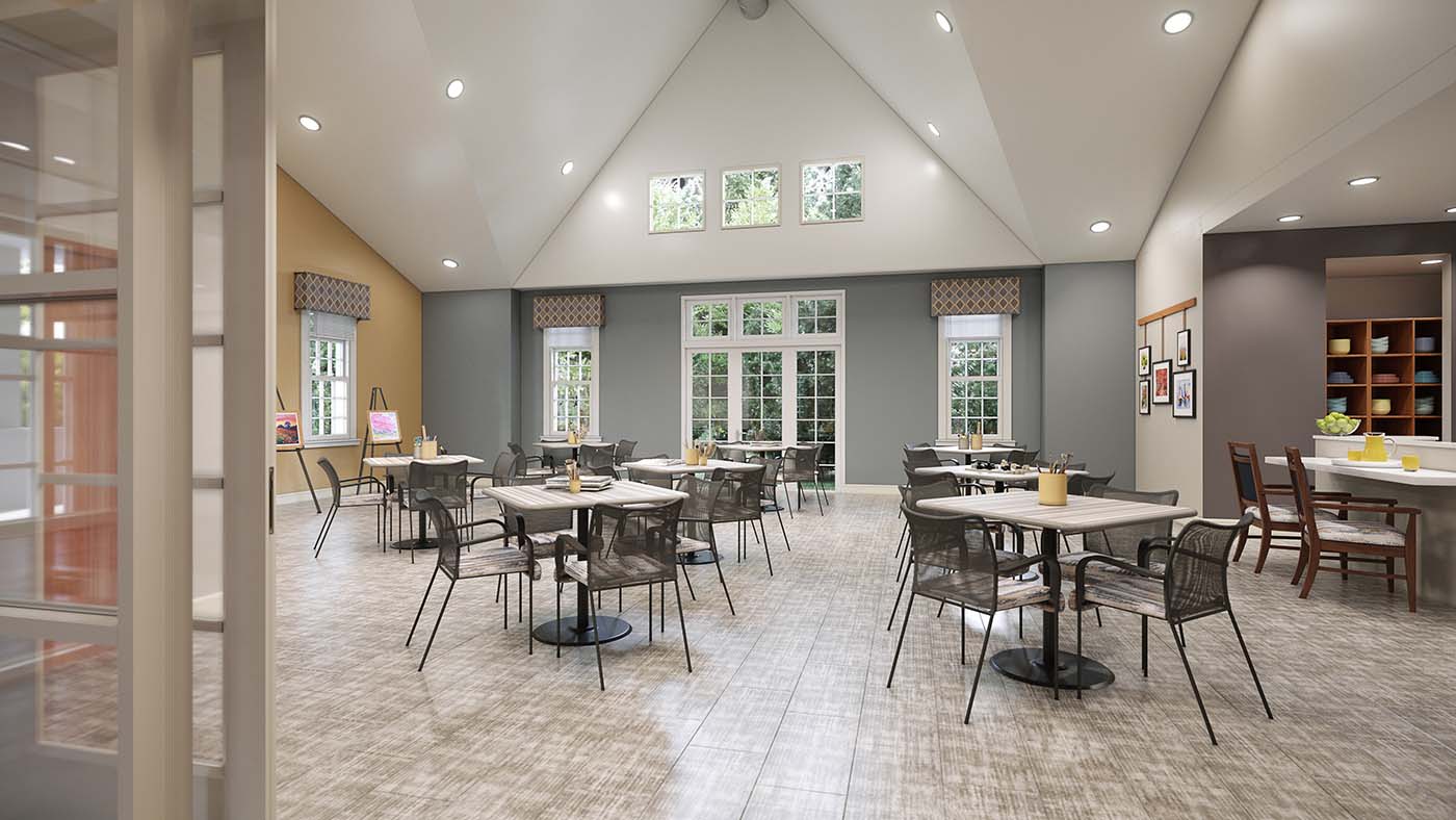 View of a shared activity space at a senior living community