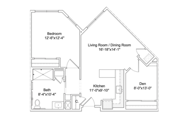 The 501 - One Bedroom Apartment with Den – Assisted Living